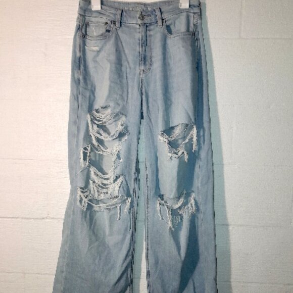 American Eagle Outfitters Denim - American Eagle Jeans AE Curvy Super High Rise Baggy Wide Leg Ripped Sz 8 Stretch